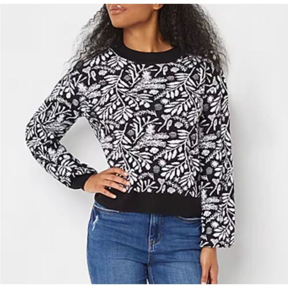 A.N.A. black /white "ivory branch" pullover crewneck sweater NWT Size XL - Picture 1 of 7